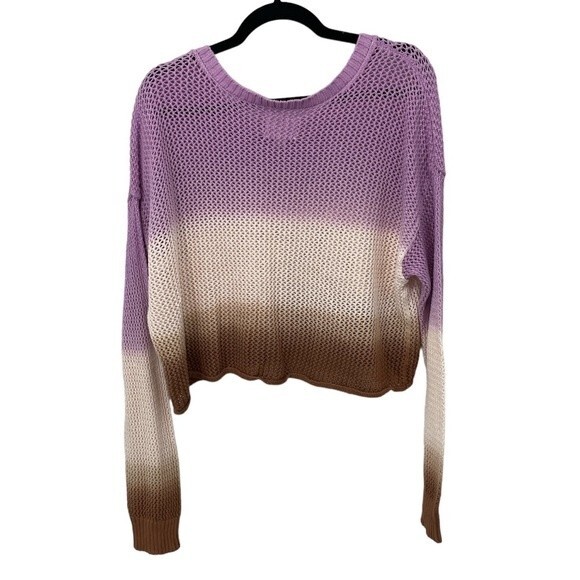 Aerie Offline Ombré Open Knit Crop Sweater Size MEDIUM Purple Pink/Cream Brown - Picture 5 of 7